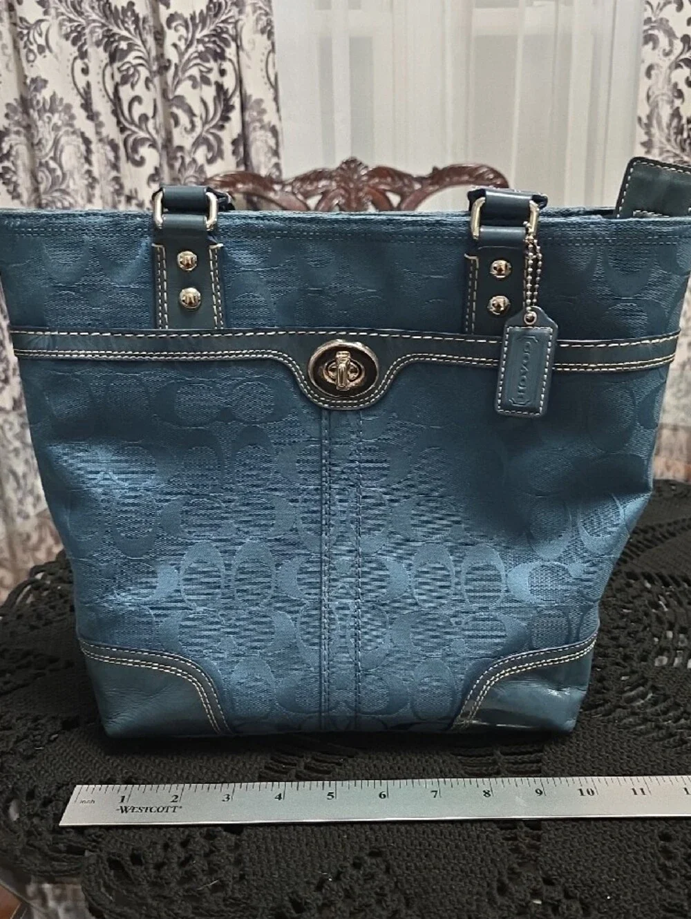 Coach Teal Signature Tote with Matching Wallet